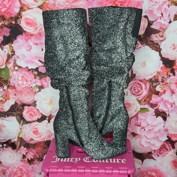 Simply Vera Wang womens tall chunky 3.5" inch heel silver boots like new - Picture 6 of 9